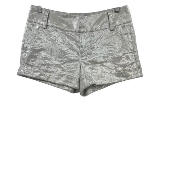 Alice + Olivia Cady Cuff Shorts Linen Blend Low Rise Metallic Silver Size 4 - Picture 3 of 10